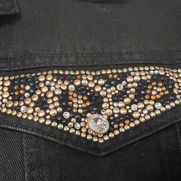 Christine Alexander jacket black denim gold & brown beading & crystals  Sz L - Picture 5 of 14